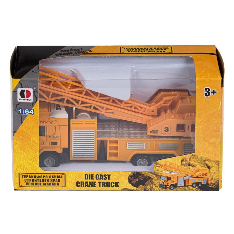 Jucarii, Copii si Bebe - Jucarii si jocuri - Vehicule si jucarii cu telecomanda - Masinute - Camion die cast, model macara santier, scara 1:64, portocaliu, pentru copii, 3+ ani - Infinity.ro