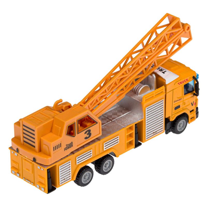 Jucarii, Copii si Bebe - Jucarii si jocuri - Vehicule si jucarii cu telecomanda - Masinute - Camion die cast, model macara santier, scara 1:64, portocaliu, pentru copii, 3+ ani - Infinity.ro