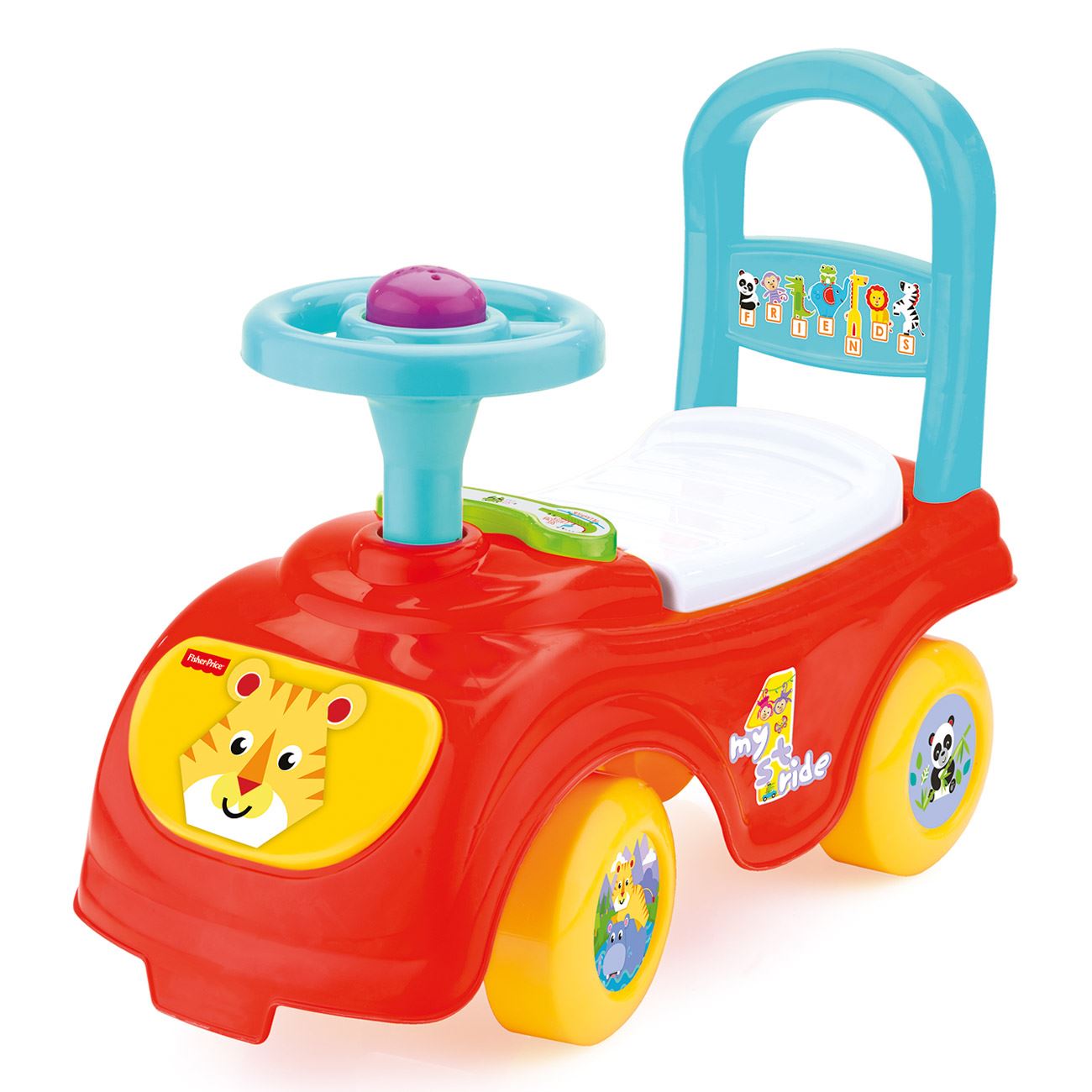 Premergator copii fisher price, my first ride on, multicolor, cu claxon si spatiu de depozitare