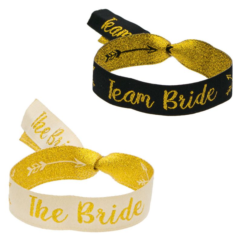 Casa si Gradina - Decoratiuni - Decoratiuni petrecere - Accesorii pentru petrecere - Set panglici petrecere, model the bride & team bride, 4 bucati, culoare auriu si negru, 30x 1.5 cm - Infinity.ro