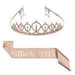 Casa si Gradina/Decoratiuni/Decoratiuni petrecere/Accesorii pentru petrecere - Set accesorii petrecere, tiara si panglica, "birthday queen", roz auriu, 2 bucati - Infinity.ro