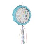 Casa si Gradina/Decoratiuni/Decoratiuni petrecere/Accesorii pentru petrecere - Piniata rotunda, imprimeu happy birthday, albastru, 44 x 11cm - Infinity.ro