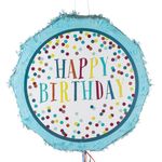 Casa si Gradina/Decoratiuni/Decoratiuni petrecere/Accesorii pentru petrecere - Piniata rotunda, imprimeu happy birthday, albastru, 44 x 11cm - Infinity.ro