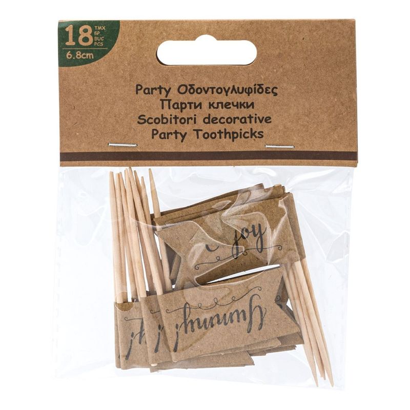 Casa si Gradina - Decoratiuni - Decoratiuni petrecere - Accesorii pentru petrecere - Scobitori party decor, 18 bucati, 6.8cm, kraft, mesaje diverse - Infinity.ro