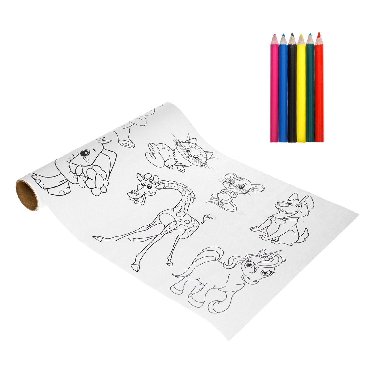 Set de colorat animale, 3m, 5 creioane, multicolor