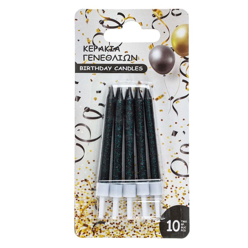 Casa si Gradina - Decoratiuni - Decoratiuni petrecere - Accesorii pentru petrecere - Set lumanari aniversare, 10 bucati, negru cu glitter, 5 cm - Infinity.ro