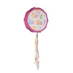 Casa si Gradina - Decoratiuni - Decoratiuni petrecere - Accesorii pentru petrecere - Piniata aniversare, rotunda, culoare roz, dimensiuni 44 x 11 cm - Infinity.ro