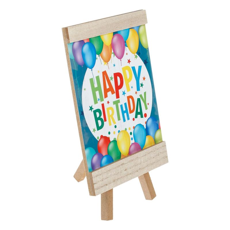 Casa si Gradina - Decoratiuni - Decoratiuni petrecere - Accesorii pentru petrecere - Decoratiune lemn, sevalet, model happy birthday, baloane multicolor, 12 x 17cm - Infinity.ro