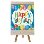 Casa si Gradina - Decoratiuni - Decoratiuni petrecere - Accesorii pentru petrecere - Decoratiune lemn, sevalet, model happy birthday, baloane multicolor, 12 x 17cm - Infinity.ro