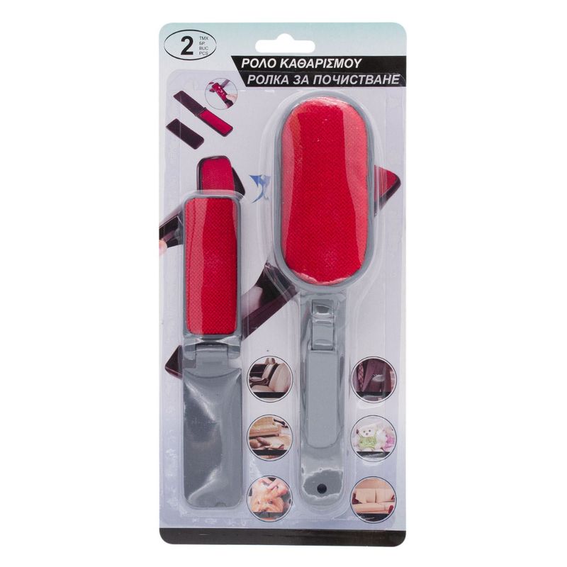 Market - Spalare si intretinere rufe - Produse intretinere textile - Intretinere textile - Set perie curatare haine, 2buc, plastic, rosu/gri - Infinity.ro