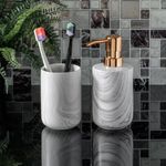 Casa si Gradina - Sanitare - Suporturi si accesorii baie - Suporturi baie - Suport perie de dinti, model marble, ceramic, diametru 7 cm, inaltime 10.5 cm - Infinity.ro