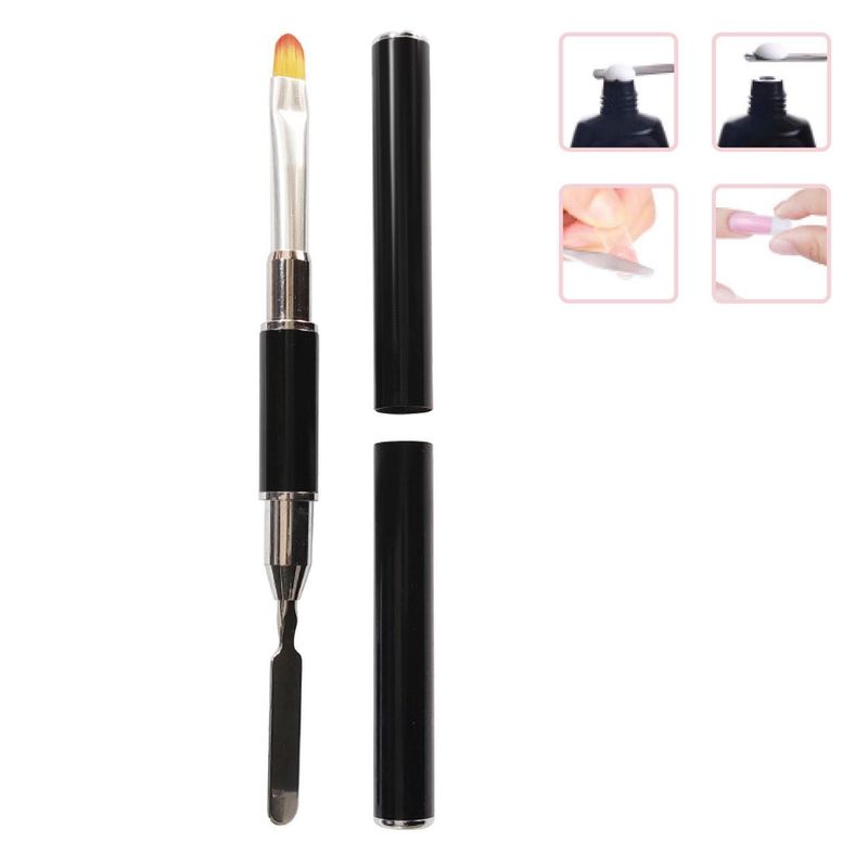Ingrijire personala si Cosmetice - Aparate & accesorii ingrijire personala - Aparate cosmetice - Aparate pentru manichiura-pedichiura - Pensula unghii, model double-head, spatula si perie, 13cm, negru - Infinity.ro