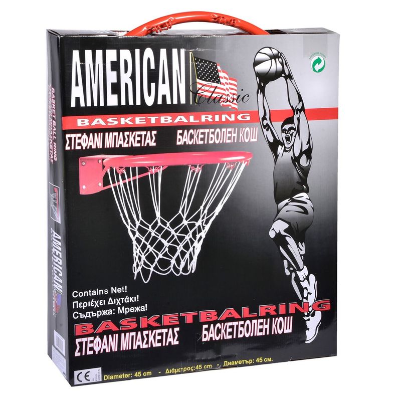 Sport si Outdoor - Sporturi de echipa - Baschet - Cosuri si panouri baschet - Cos de baschet, american classic, diametru 45cm, cu plasa, rosu - Infinity.ro
