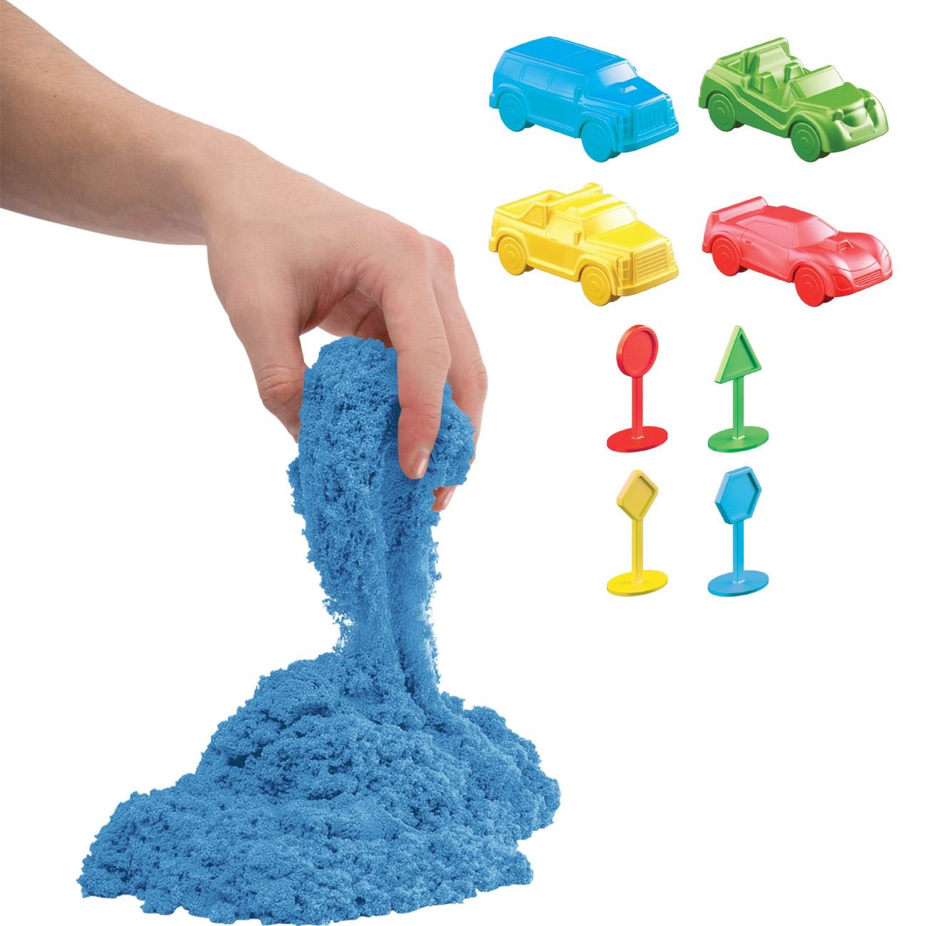 Set nisip kinetic art craft, vehicule, culoare bleu, capacitate 650g
