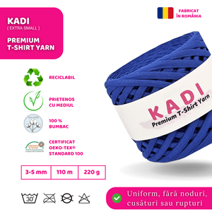 Fir panglica pentru crosetat tricotat si macrame, KaDi Extra Small, 3-5 mm, 110 m, 100% bumbac, culoare Albastru Regal