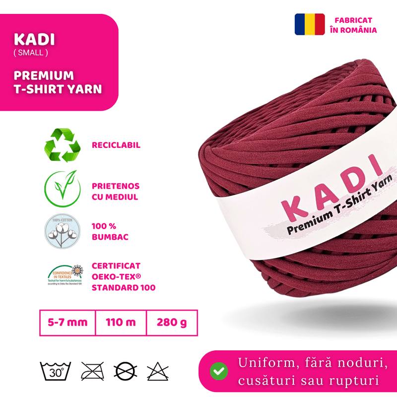 Casa si Gradina - Decoratiuni - DIY - Articole mercerie - Fir panglica pentru crosetat tricotat si macrame, KaDi Small, 5-7 mm, 110 m, 100% bumbac, culoare Bordo - Infinity.ro