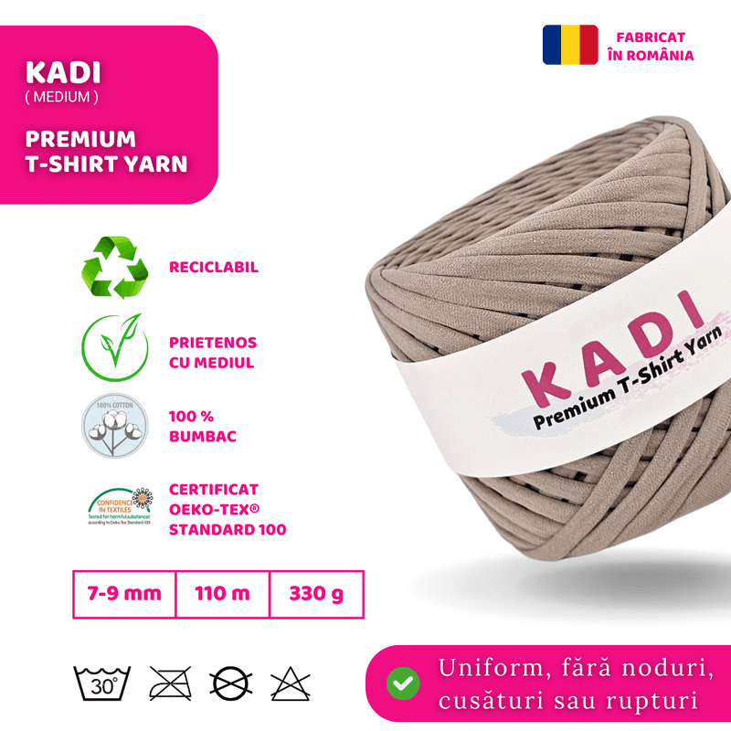 Casa si Gradina - Decoratiuni - DIY - Articole mercerie - Fir panglica pentru crosetat tricotat si macrame, KaDi Medium, 7-9 mm, 110 m, 100% bumbac, culoare Cacao - Infinity.ro