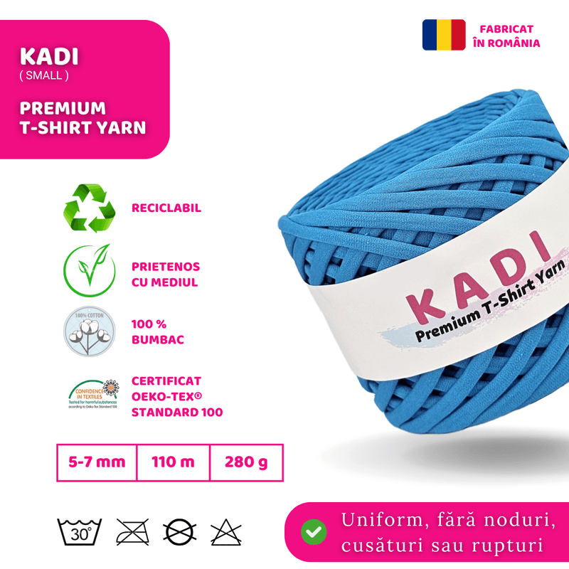 Casa si Gradina - Decoratiuni - DIY - Articole mercerie - Fir panglica pentru crosetat tricotat si macrame, KaDi Small, 5-7 mm, 110 m, 100% bumbac, culoare Turcoaz - Infinity.ro