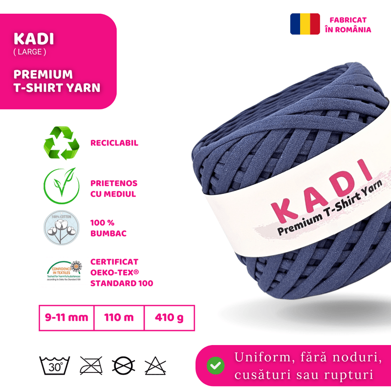 Casa si Gradina - Decoratiuni - DIY - Articole mercerie - Fir panglica pentru crosetat tricotat si macrame, KaDi Large, 9-11 mm, 110 m, 100% bumbac, culoare Denim - Infinity.ro