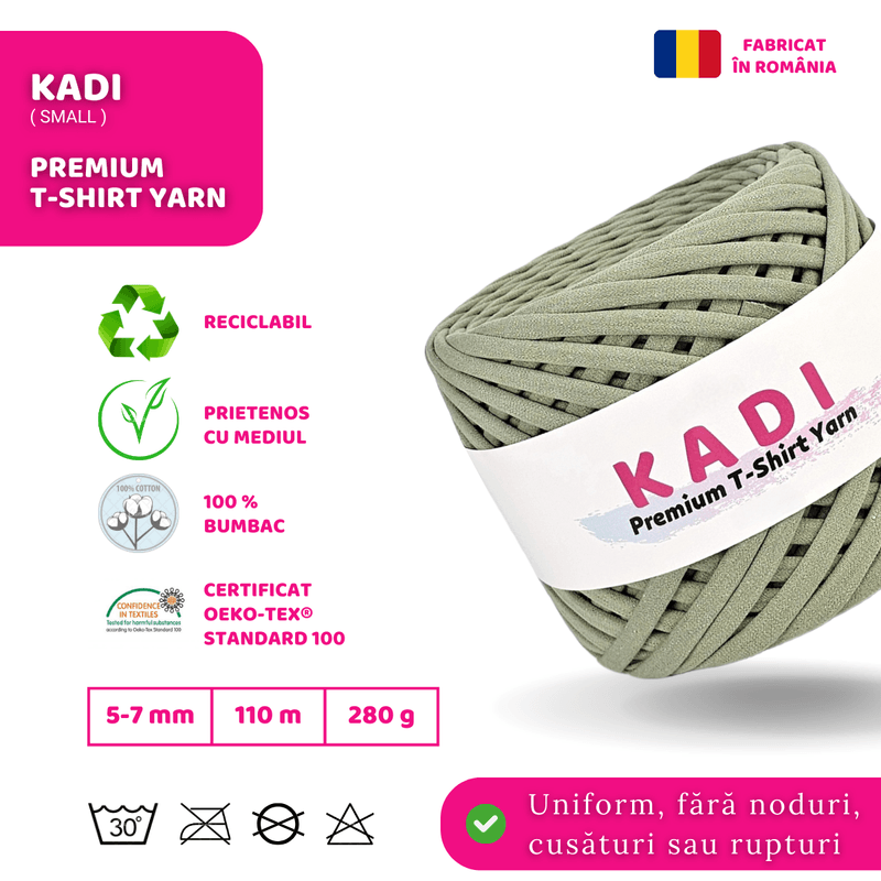 Casa si Gradina - Decoratiuni - DIY - Articole mercerie - Fir panglica pentru crosetat tricotat si macrame, KaDi Small, 5-7 mm, 110 m, 100% bumbac, culoare Oliv - Infinity.ro