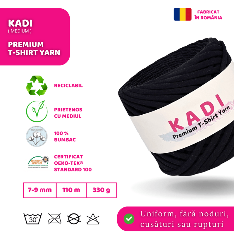 Casa si Gradina - Decoratiuni - DIY - Articole mercerie - Fir panglica pentru crosetat tricotat si macrame, KaDi Medium, 7-9 mm, 110 m, 100% bumbac, culoare Negru - Infinity.ro