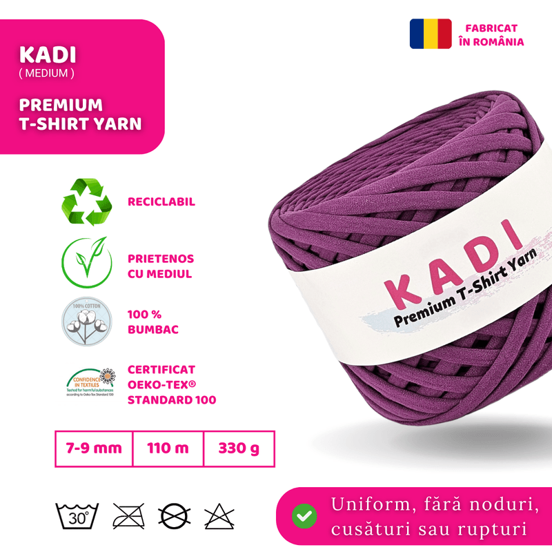 Casa si Gradina - Decoratiuni - DIY - Articole mercerie - Fir panglica pentru crosetat tricotat si macrame, KaDi Medium, 7-9 mm, 110 m, 100% bumbac, culoare Purpuriu - Infinity.ro