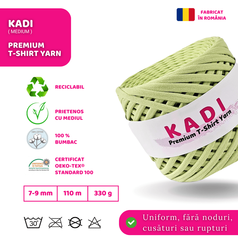 Casa si Gradina - Decoratiuni - DIY - Articole mercerie - Fir panglica pentru crosetat tricotat si macrame, KaDi Medium, 7-9 mm, 110 m, 100% bumbac, culoare Salata - Infinity.ro