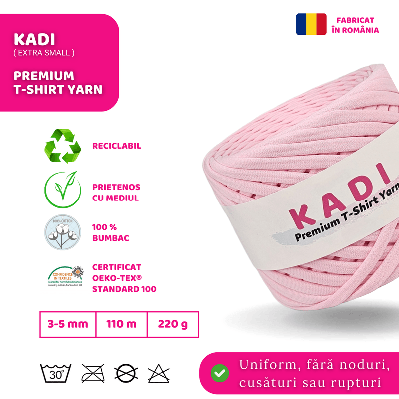 Casa si Gradina - Decoratiuni - DIY - Articole mercerie - Fir panglica pentru crosetat tricotat si macrame, KaDi Extra Small, 3-5 mm, 110 m, 100% bumbac, culoare Roz Pastel - Infinity.ro