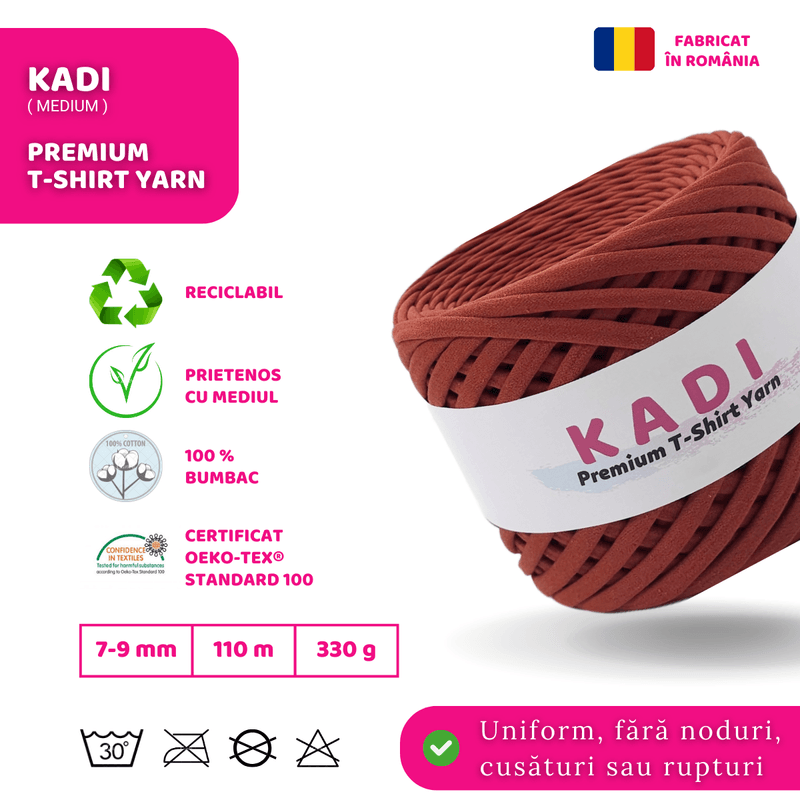 Casa si Gradina - Decoratiuni - DIY - Articole mercerie - Fir panglica pentru crosetat tricotat si macrame, KaDi Medium, 7-9 mm, 110 m, 100% bumbac, culoare Caramiziu - Infinity.ro