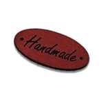 Casa si Gradina - Decoratiuni - DIY - Articole mercerie - Eticheta piele naturala "Handmade", ovala, 3 x 1,5 cm, Rosu - Infinity.ro