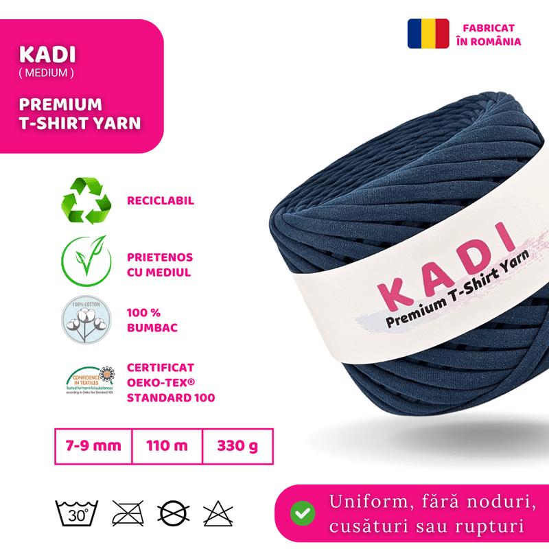 Casa si Gradina - Decoratiuni - DIY - Articole mercerie - Fir panglica pentru crosetat tricotat si macrame, KaDi Medium, 7-9 mm, 110 m, 100% bumbac, culoare Petrol - Infinity.ro