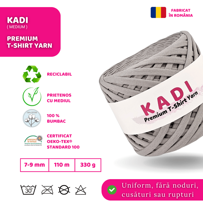 Casa si Gradina - Decoratiuni - DIY - Articole mercerie - Fir panglica pentru crosetat tricotat si macrame, KaDi Medium, 7-9 mm, 110 m, 100% bumbac, culoare Ciment - Infinity.ro