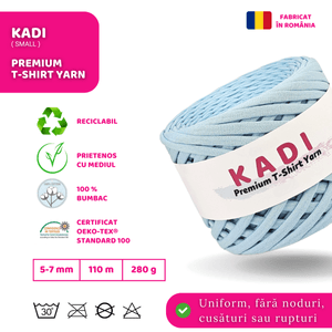 Fir panglica pentru crosetat tricotat si macrame, KaDi Small, 5-7 mm, 110 m, 100% bumbac, culoare Cer Polar