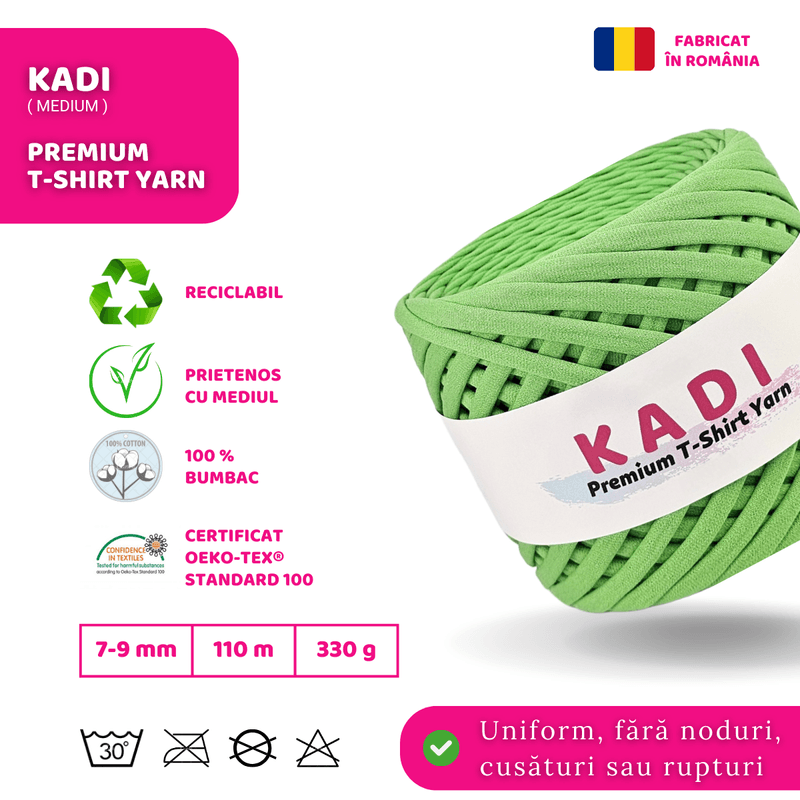 Casa si Gradina - Decoratiuni - DIY - Articole mercerie - Fir panglica pentru crosetat tricotat si macrame, KaDi Medium, 7-9 mm, 110 m, 100% bumbac, culoare Kiwi - Infinity.ro