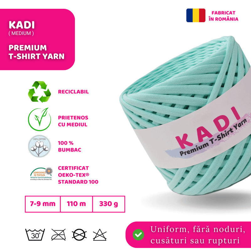 Casa si Gradina - Decoratiuni - DIY - Articole mercerie - Fir panglica pentru crosetat tricotat si macrame, KaDi Medium, 7-9 mm, 110 m, 100% bumbac, culoare Menta - Infinity.ro