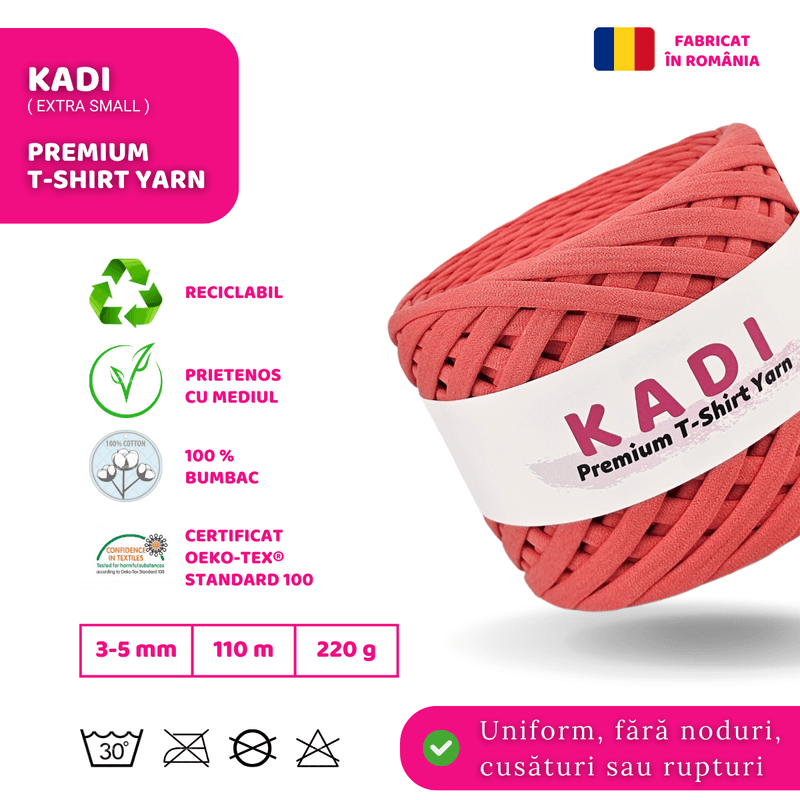 Casa si Gradina - Decoratiuni - DIY - Articole mercerie - Fir panglica pentru crosetat tricotat si macrame, KaDi Extra Small, 3-5 mm, 110 m, 100% bumbac, culoare Coral - Infinity.ro