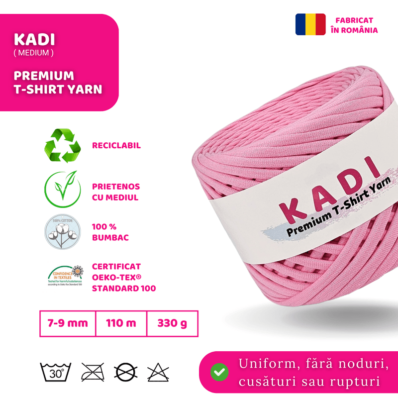 Casa si Gradina - Decoratiuni - DIY - Articole mercerie - Fir panglica pentru crosetat tricotat si macrame, KaDi Medium, 7-9 mm, 110 m, 100% bumbac, culoare Roz - Infinity.ro