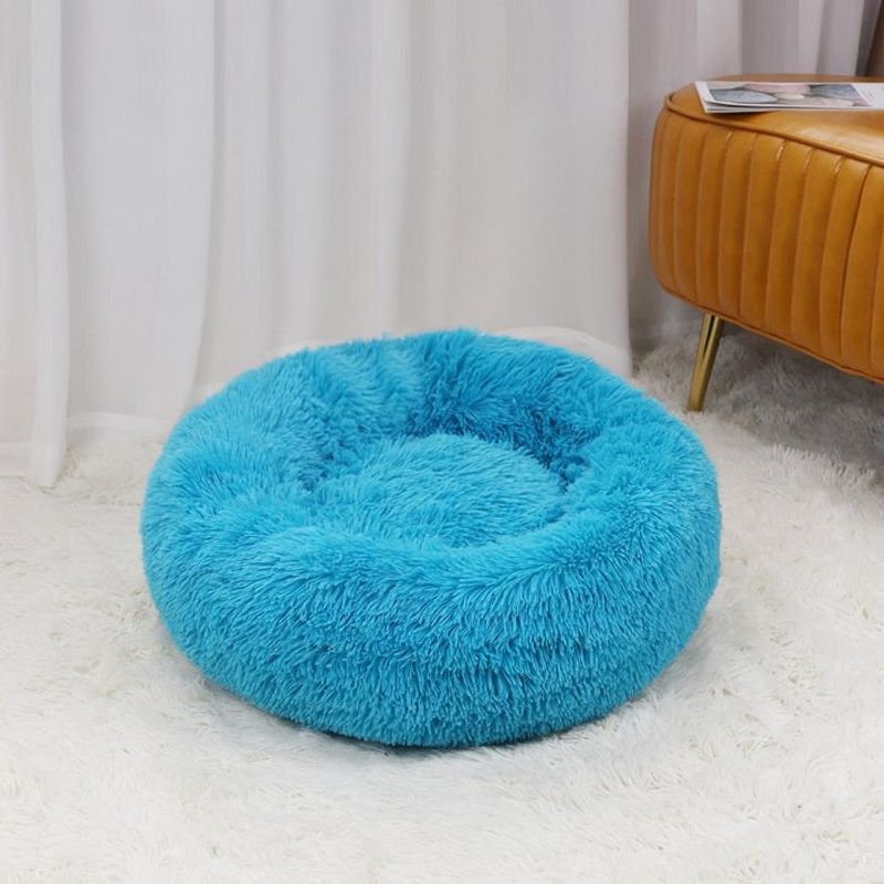 Petshop - Accesorii petshop - Culcusuri si custi - Culcusuri si saltele - Pat pentru animale de companie, Caini si pisici de talie mica,Diametru 50 cm, Pufos - Albastru - Infinity.ro