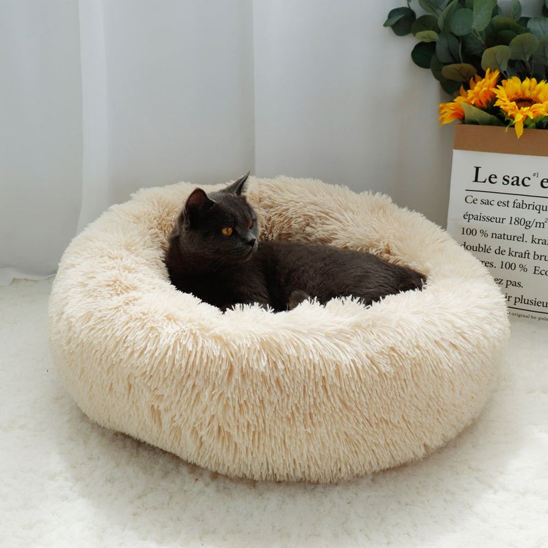 Petshop - Accesorii petshop - Culcusuri si custi - Culcusuri si saltele - Pat pentru animale de companie, Caini si pisici de talie mica,Diametru 50 cm, Pufos - Albastru - Infinity.ro