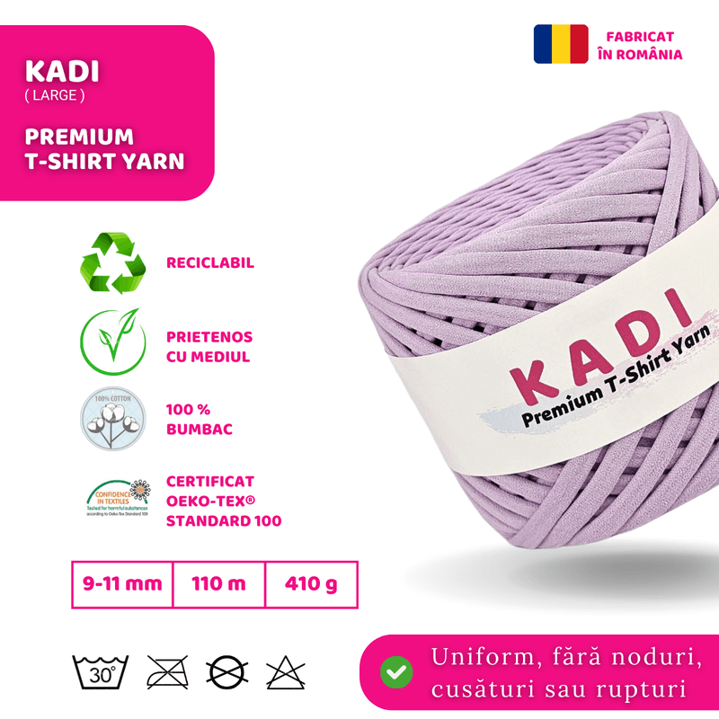 Casa si Gradina - Decoratiuni - DIY - Articole mercerie - Fir panglica pentru crosetat tricotat si macrame, KaDi Large, 9-11 mm, 110 m, 100% bumbac, culoare Lavanda - Infinity.ro