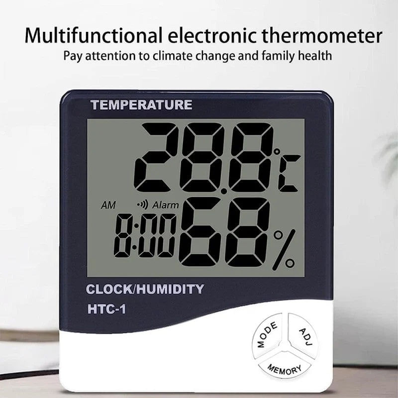 Ingrijire personala si Cosmetice - Sanatate si wellness - Aparate medicale - Termometre - Ceas, Termometru si Higrometru HTC 1, 3 in 1, Temperatura, Statie Meteo, Umiditate, Ceas, Alarma, 94x85x23mm, Alb - Infinity.ro