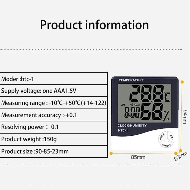 Ingrijire personala si Cosmetice - Sanatate si wellness - Aparate medicale - Termometre - Ceas, Termometru si Higrometru HTC 1, 3 in 1, Temperatura, Statie Meteo, Umiditate, Ceas, Alarma, 94x85x23mm, Alb - Infinity.ro