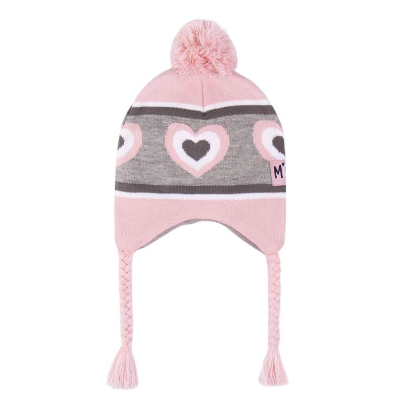 Fashion, accesorii si bijuterii - Copii - Accesorii copii - Caciuli si palarii copii - Caciula pentru copii, Minnie Mouse, cu pompon si urechi, roz cu gri - Infinity.ro