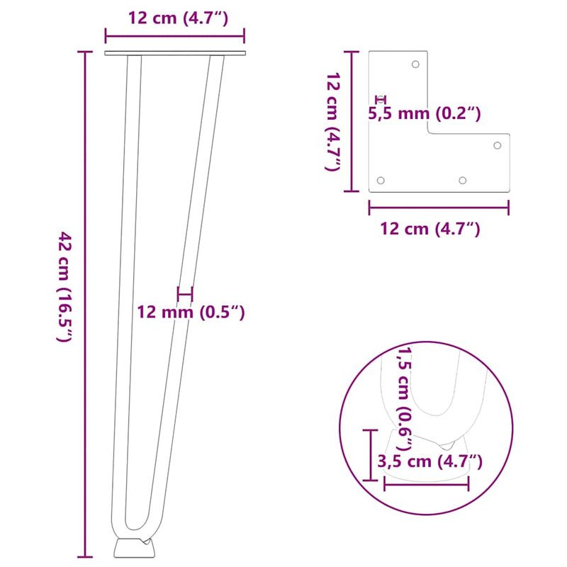 Casa si Gradina - Mobilier - Feronerie si accesorii mobila - Picioare de masa in ac de par 4 buc Otel natural Otel solid, model 2 rods, mărime 42 cm - Infinity.ro