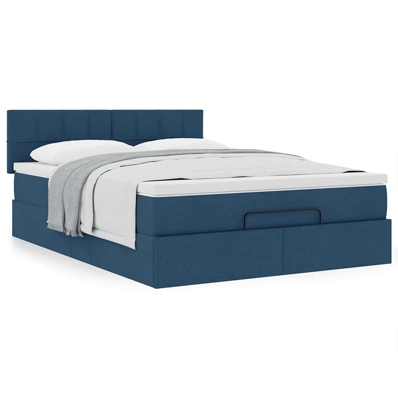 Casa si Gradina - Mobilier - Paturi si accesorii - Paturi - Cadru de pat otoman cu saltea tesatura albastra 140x190cm - Infinity.ro