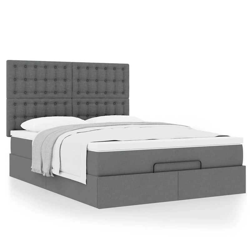 Casa si Gradina - Mobilier - Paturi si accesorii - Paturi - Cadru pat otoman cu saltea tesatura gri inchis 140x190cm - Infinity.ro