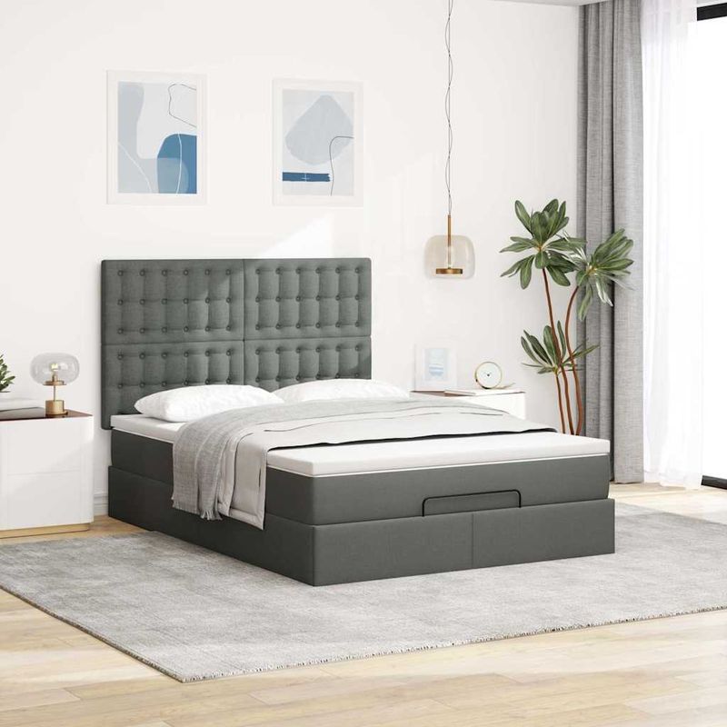 Casa si Gradina - Mobilier - Paturi si accesorii - Paturi - Cadru pat otoman cu saltea tesatura gri inchis 140x190cm - Infinity.ro