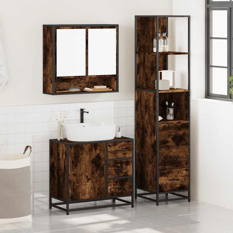 Casa si Gradina - Mobilier - Seturi de mobilier - Seturi baie - Set mobilier de baie, 3 piese, stejar fumuriu, lemn prelucrat - Infinity.ro