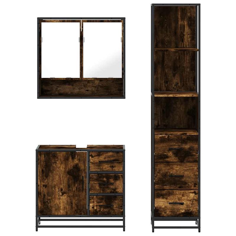 Casa si Gradina - Mobilier - Seturi de mobilier - Seturi baie - Set mobilier de baie, 3 piese, stejar fumuriu, lemn prelucrat - Infinity.ro