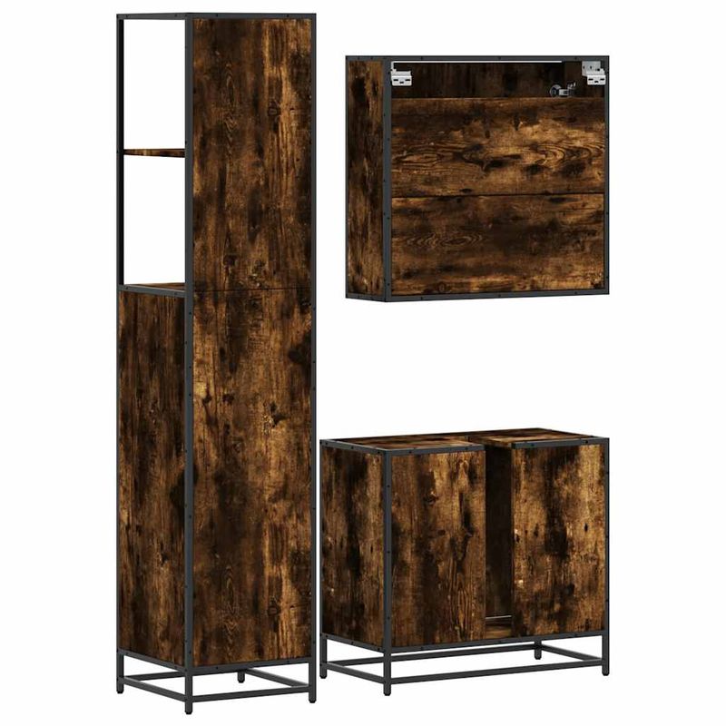 Casa si Gradina - Mobilier - Seturi de mobilier - Seturi baie - Set mobilier de baie, 3 piese, stejar fumuriu, lemn prelucrat - Infinity.ro